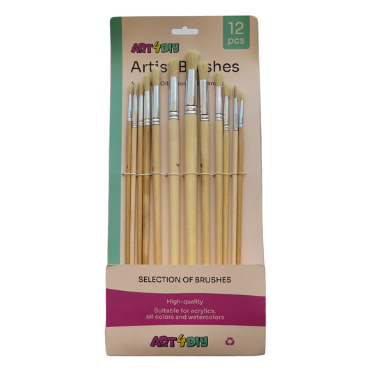 ART4DIY Artist Brushes 12 pcs - Hog Bristle, Round Tip (HB582-121)