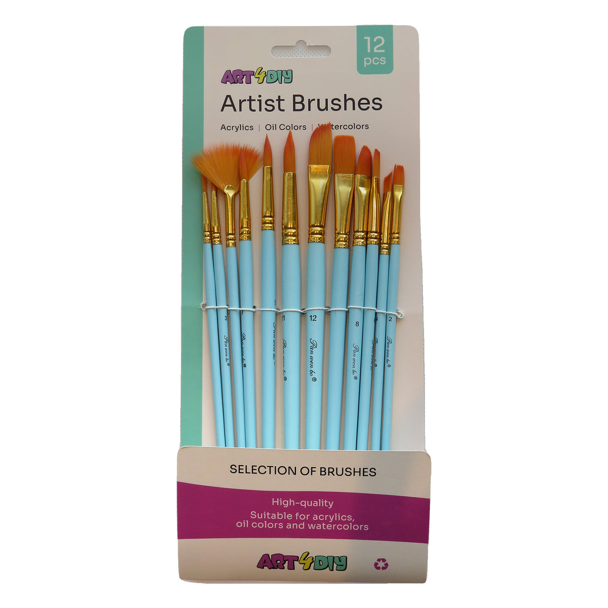 ART4DIY Artist Brushes 12 pcs - Macaron Fan + Assorted Tips, Blue (HB810LS)