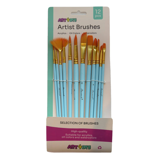 ART4DIY Artist Brushes 12 pcs - Macaron Fan + Assorted Tips, Blue (HB810LS)