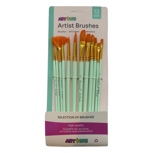 ART4DIY Artist Brushes 12 pcs - Macaron Fan + Assorted Tips, Green (HB810LV)